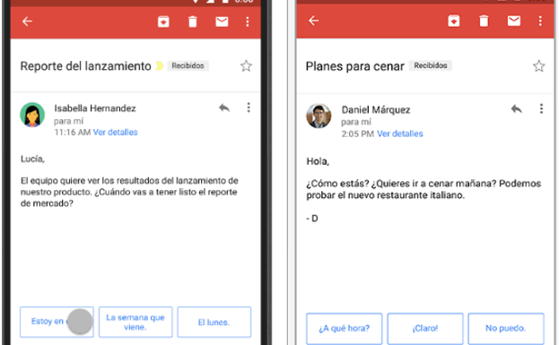 Ejemplos de respuestas automáticas en Gmail./RC
