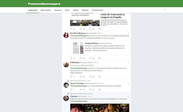 El 'hashtag' #venezuelanoexagera creado para criticar las palabras de Óscar Puente/Twitter
