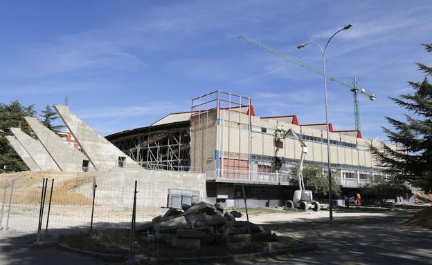 Estado de las obras del pabellón EspañaDuero, durante el pasado mes de julio.
