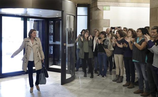 Forcadell, a su entrada en el Parlament./Efe