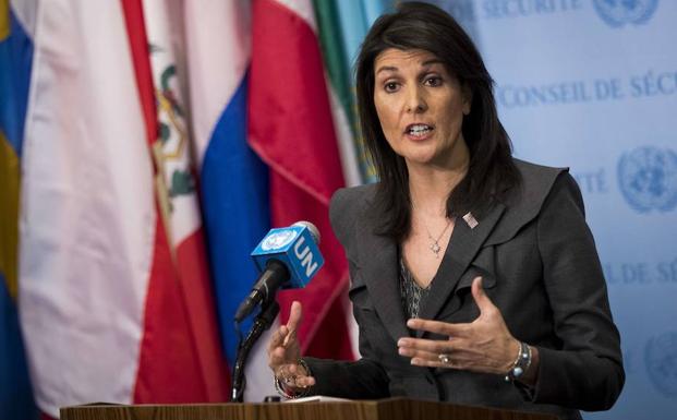 Haley habla en una rueda de prensa. /Afp