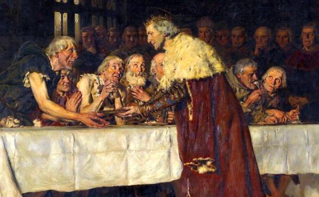 San Fernando rey, dando de comer a los pobres. /Antonio Casanova y Estorach, 1886. Wikimedia