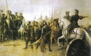 Pintura del siglo XIX de Manuel Picolo López, donde refleja el desarrollo de la batalla de Villalar./