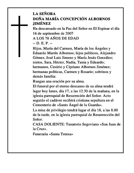 DOÑA MARÍA CONCEPCIÓN ALBORNOS JIMÉNEZ
