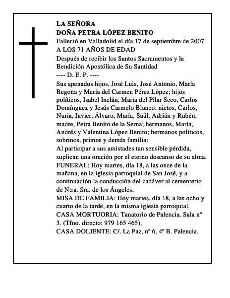DOÑA PETRA LÓPEZ BENITO