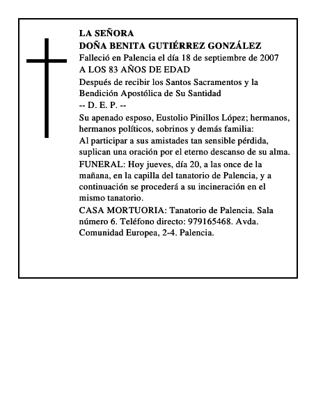 DOÑA BENITA GUTIÉRREZ GONZÁLEZ