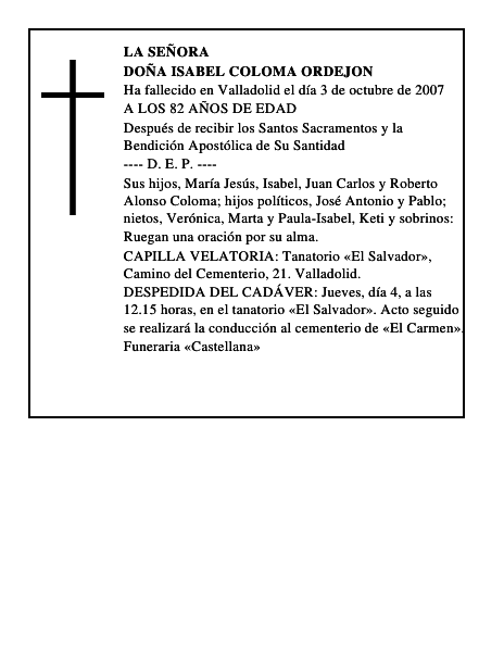 DOÑA ISABEL COLOMA ORDEJON