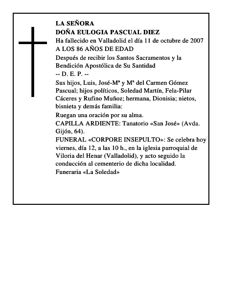 DOÑA EULOGIA PASCUAL DIEZ