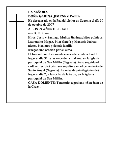 DOÑA GABINA JIMÉNEZ TAPIA