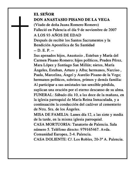 DON ANASTASIO PISANO DE LA VEGA