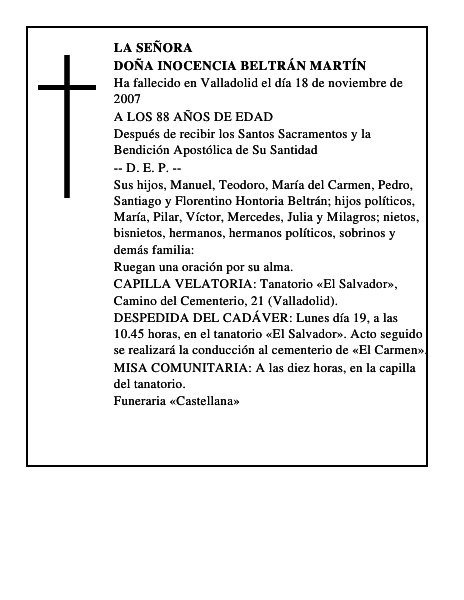 DOÑA INOCENCIA BELTRÁN MARTÍN