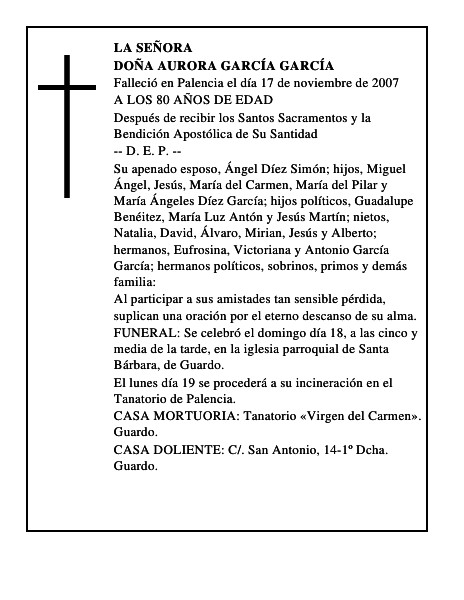 DOÑA AURORA GARCÍA GARCÍA