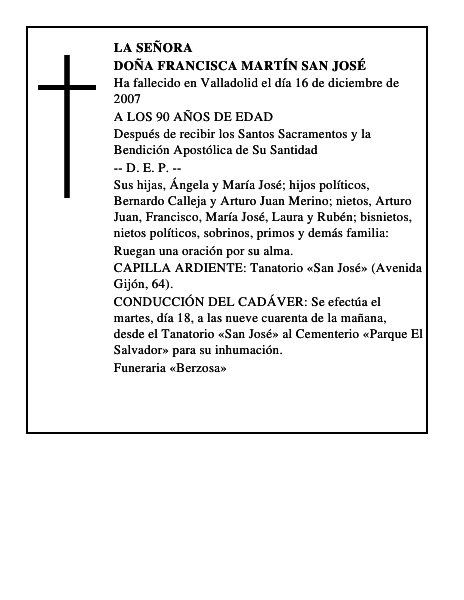 DOÑA FRANCISCA MARTÍN SAN JOSÉ