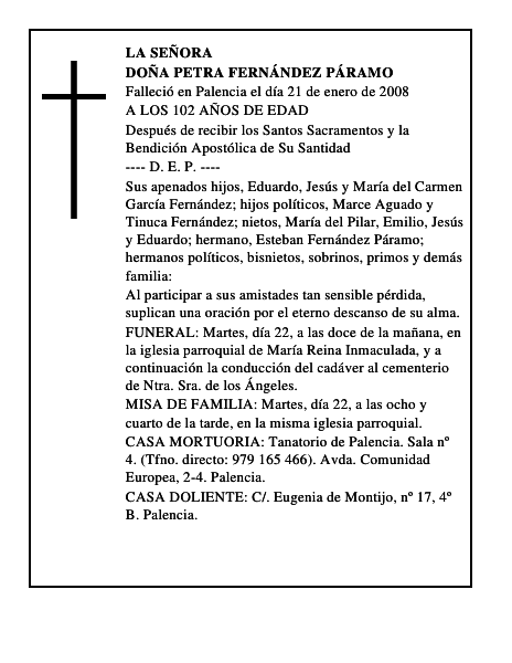 DOÑA PETRA FERNÁNDEZ PÁRAMO