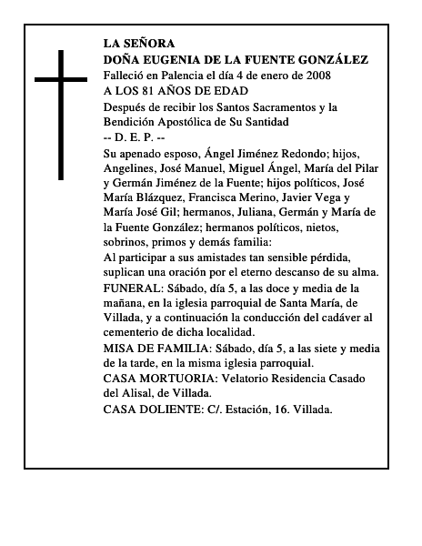 DOÑA EUGENIA DE LA FUENTE GONZÁLEZ