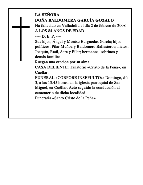 DOÑA BALDOMERA GARCÍA GOZALO