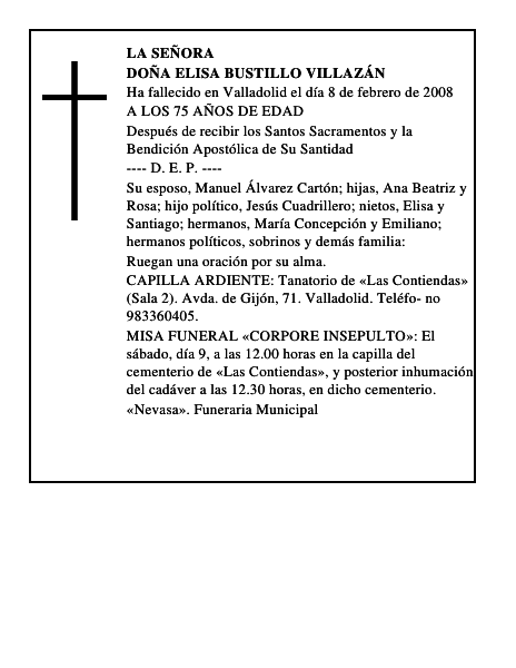 DOÑA ELISA BUSTILLO VILLAZÁN