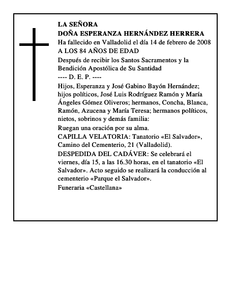 DOÑA ESPERANZA HERNÁNDEZ HERRERA