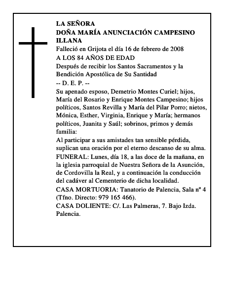 DOÑA MARÍA ANUNCIACIÓN CAMPESINO ILLANA