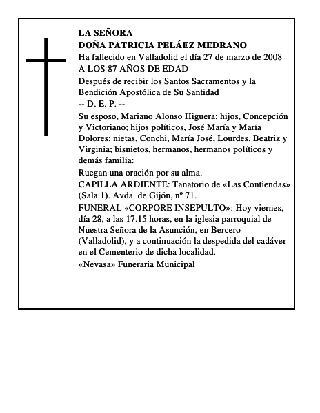 DOÑA PATRICIA PELÁEZ MEDRANO
