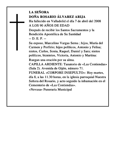 DOÑA ROSARIO ÁLVAREZ ARIJA
