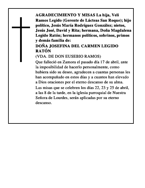 DOÑA JOSEFINA DEL CARMEN LEGIDO RATÓN