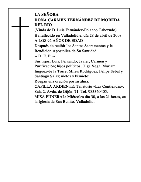 DOÑA CARMEN FERNÁNDEZ DE MOREDA DEL RIO