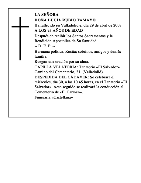DOÑA LUCÍA RUBIO TAMAYO