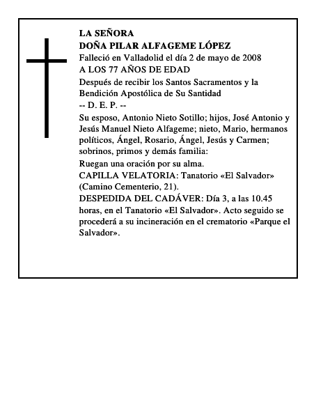 DOÑA PILAR ALFAGEME LÓPEZ