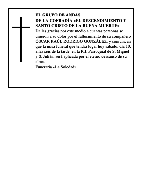 DE LA COFRADÍA EL DESCENDIMIENTO Y SANTO CRISTO DE LA BUENA MUERTE
