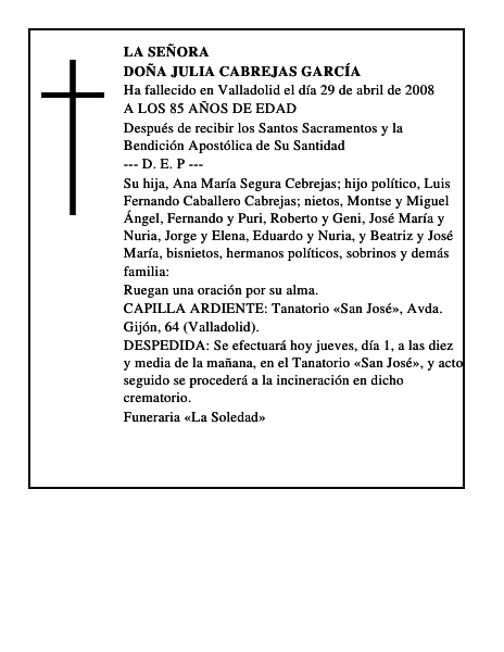 DOÑA JULIA CABREJAS GARCÍA