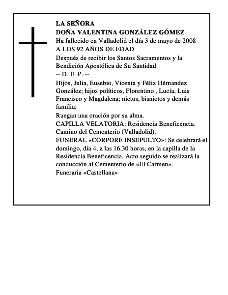DOÑA VALENTINA GONZÁLEZ GÓMEZ