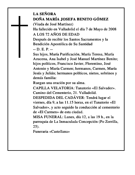 DOÑA MARÍA JOSEFA BENITO GÓMEZ