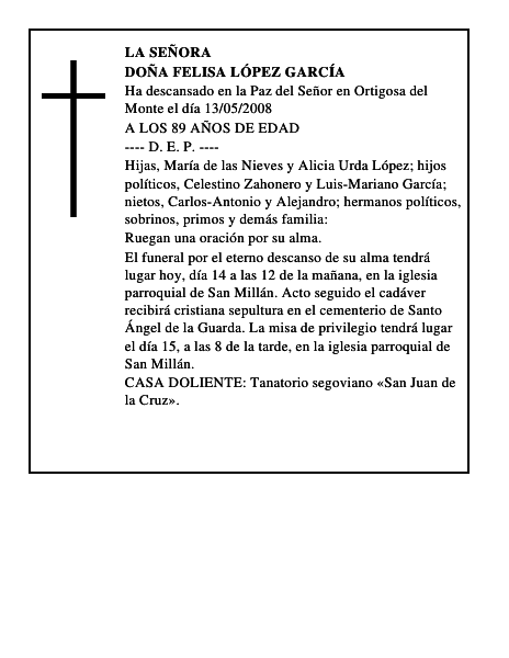 DOÑA FELISA LÓPEZ GARCÍA