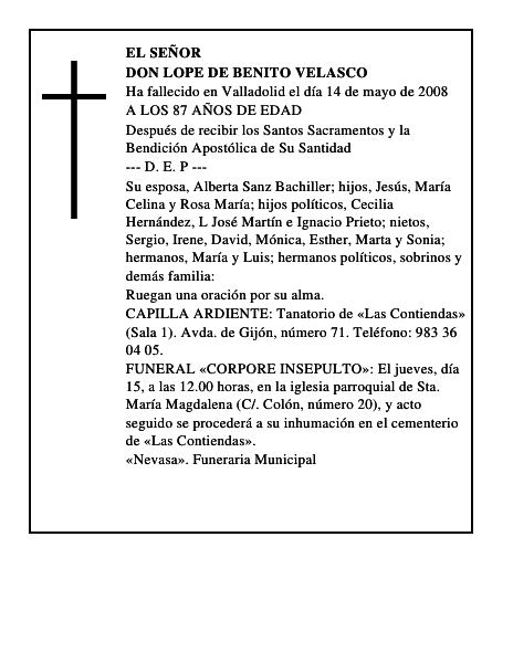 DON LOPE DE BENITO VELASCO