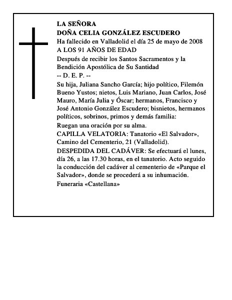 DOÑA CELIA GONZÁLEZ ESCUDERO