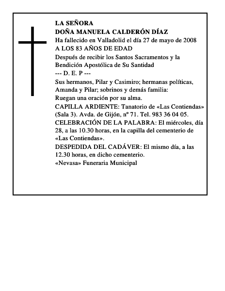 DOÑA MANUELA CALDERÓN DÍAZ