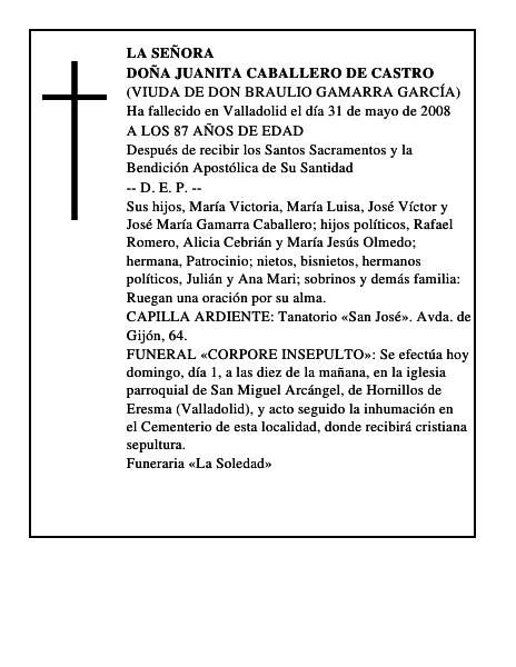 DOÑA JUANITA CABALLERO DE CASTRO