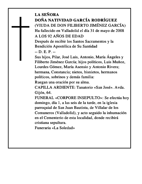 DOÑA NATIVIDAD GARCÍA RODRÍGUEZ