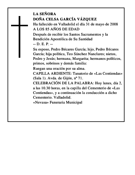DOÑA CELSA GARCÍA VÁZQUEZ