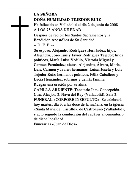 DOÑA HUMILDAD TEJEDOR RUIZ