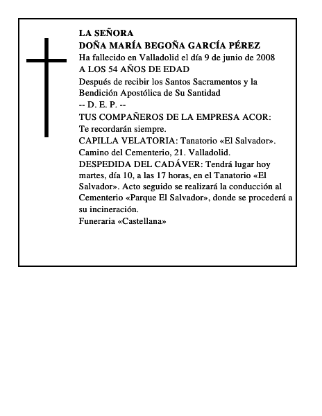 DOÑA MARÍA BEGOÑA GARCÍA PÉREZ