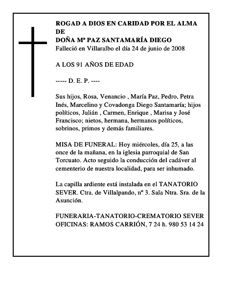 DOÑA Mª PAZ SANTAMARÍA DIEGO