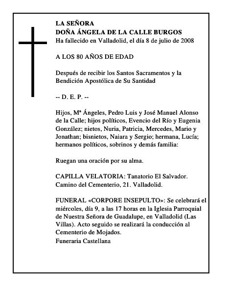 DOÑA ÁNGELA DE LA CALLE BURGOS