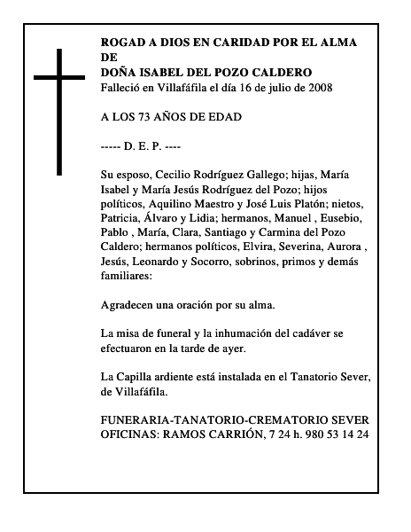 DOÑA ISABEL DEL POZO CALDERO