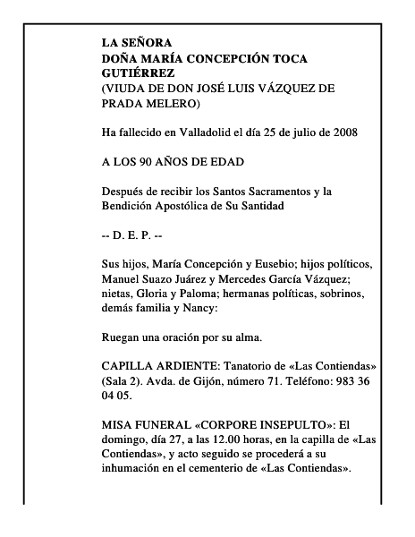 DOÑA MARÍA CONCEPCIÓN TOCA GUTIÉRREZ
