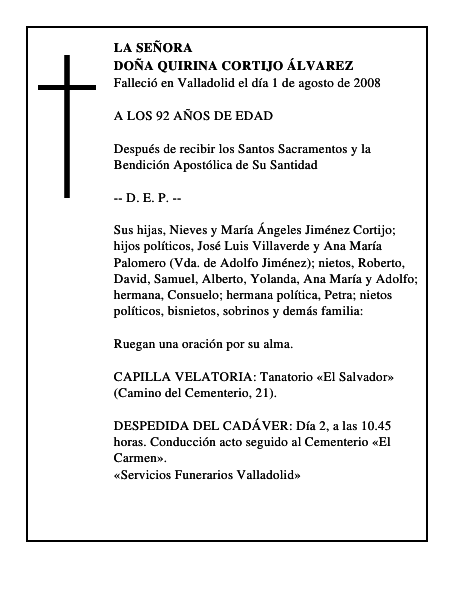 DOÑA QUIRINA CORTIJO ÁLVAREZ