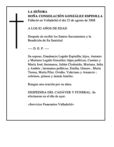 DOÑA CONSOLACIÓN GONZÁLEZ ESPINILLA