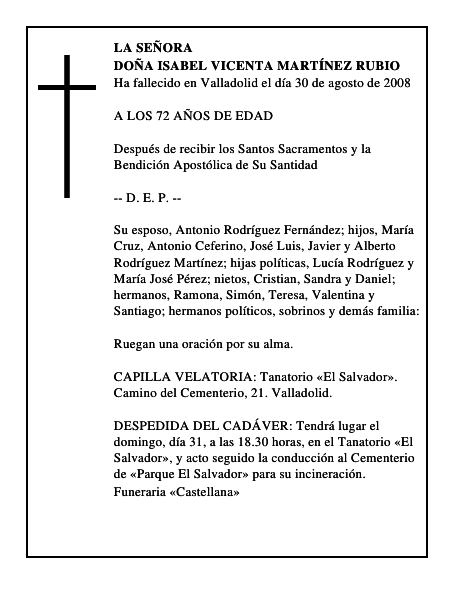 DOÑA ISABEL VICENTA MARTÍNEZ RUBIO