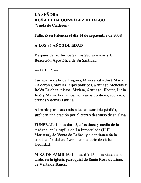 DOÑA LIDIA GONZÁLEZ HIDALGO